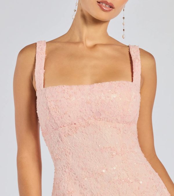 Clarice Sequin Beaded Lace A-Line Mini Dress - Image 5