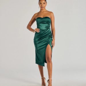 Kaleen Sleeveless Satin Wrap Midi Dress