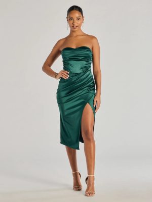 Kaleen Sleeveless Satin Wrap Midi Dress