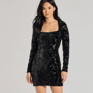 Ayden Long Sleeve Velvet Sequin Mini Dress