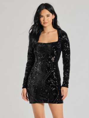 Ayden Long Sleeve Velvet Sequin Mini Dress