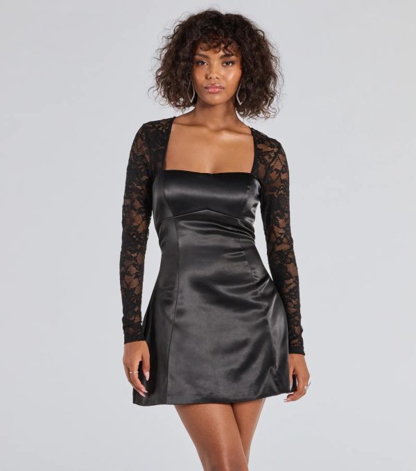 Liora Lace Sleeve Satin A-Line Mini Dress - Image 2