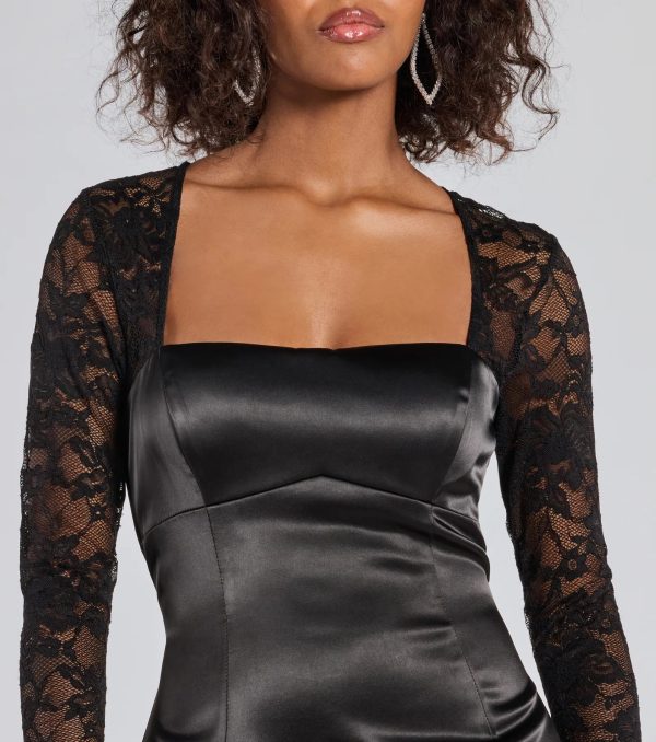 Liora Lace Sleeve Satin A-Line Mini Dress - Image 5