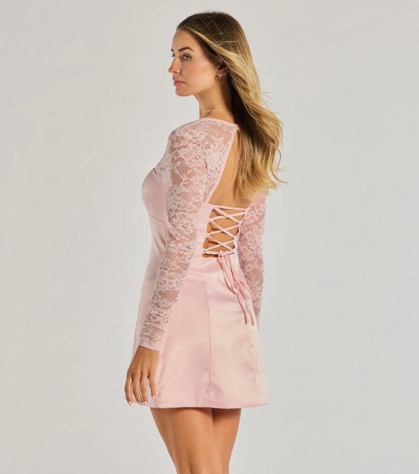 Liora Lace Sleeve Satin A-Line Mini Dress - Image 8