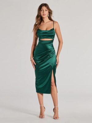 Lilith Satin Cutout Wrap-Front Midi Dress