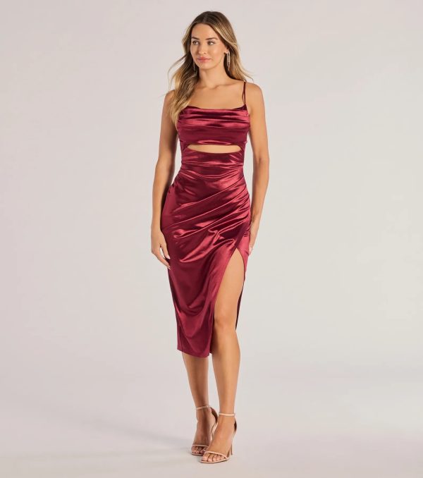 Lilith Satin Cutout Wrap-Front Midi Dress - Image 5