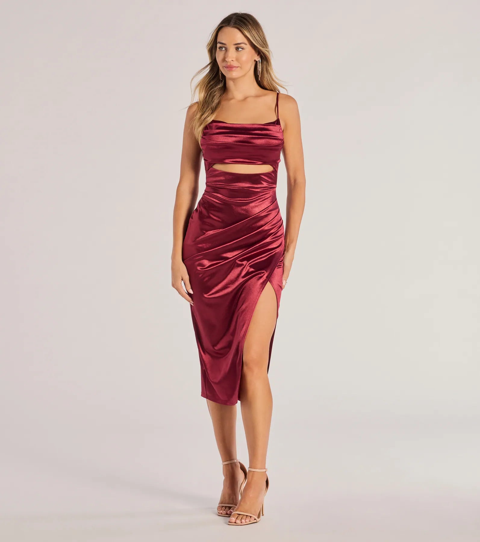 Lilith Satin Cutout Wrap-Front Midi Dress - Image 5