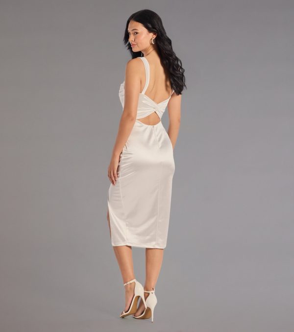 Laina High Slit Satin Midi Dress - Image 2