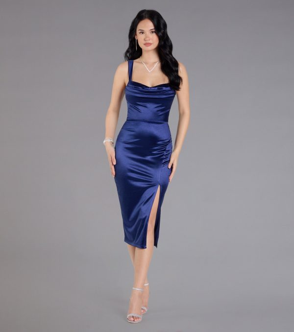 Laina High Slit Satin Midi Dress - Image 5