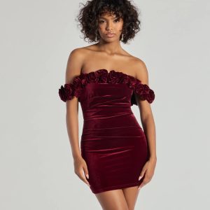 Dominique Floral Velvet Off The Shoulder Mini Dress