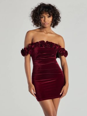 Dominique Floral Velvet Off The Shoulder Mini Dress