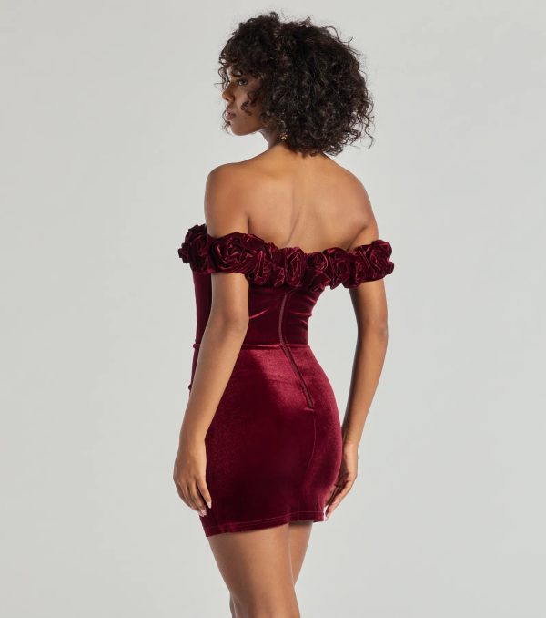 Dominique Floral Velvet Off The Shoulder Mini Dress - Image 2