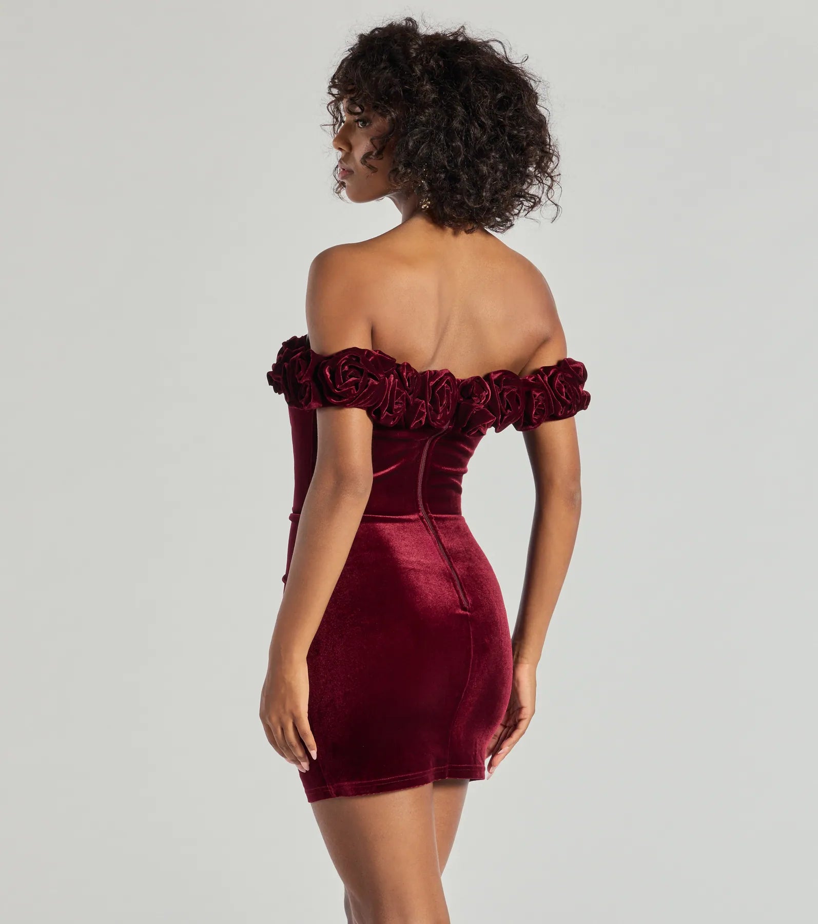 Dominique Floral Velvet Off The Shoulder Mini Dress - Image 2