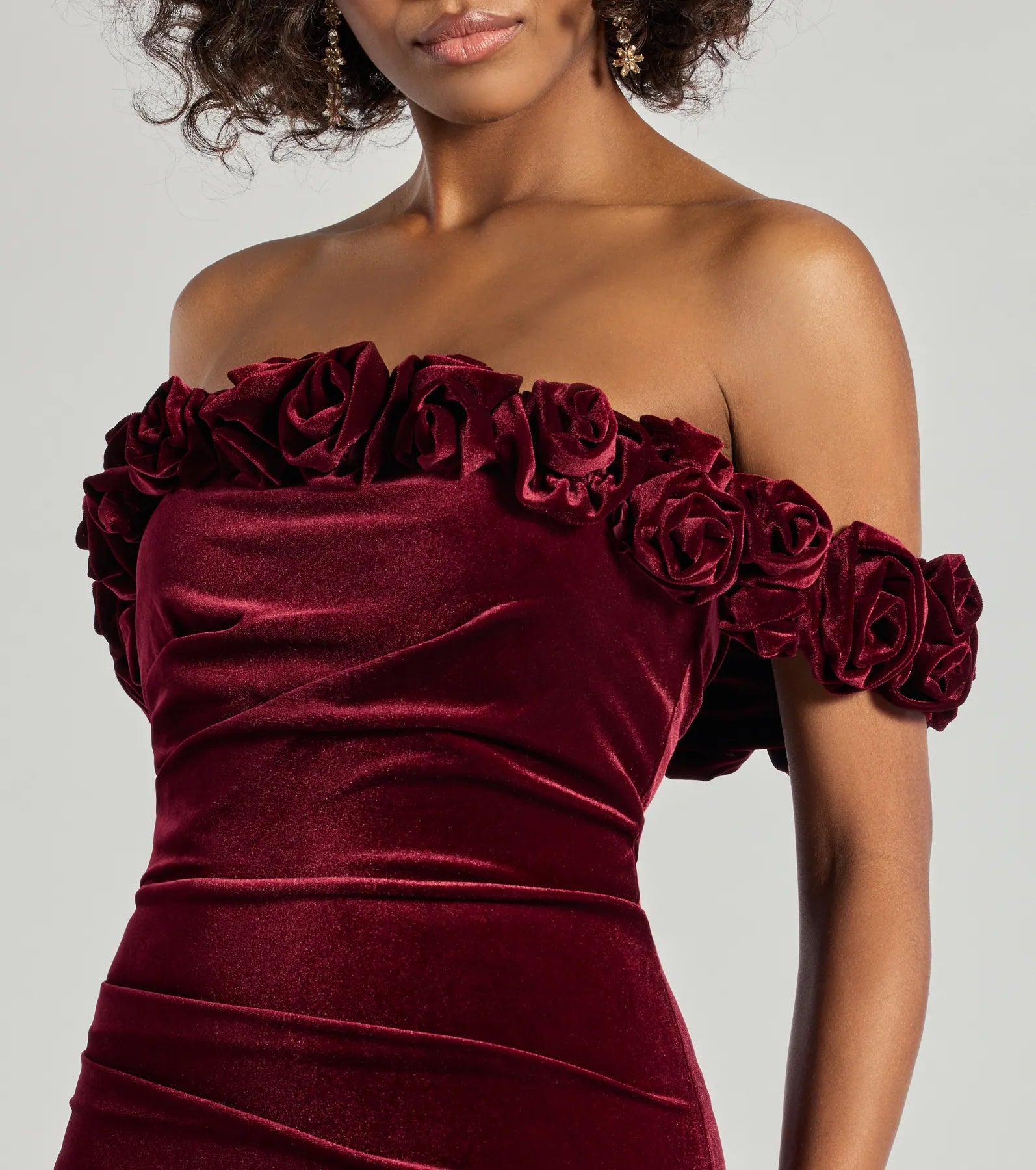 Dominique Floral Velvet Off The Shoulder Mini Dress - Image 4