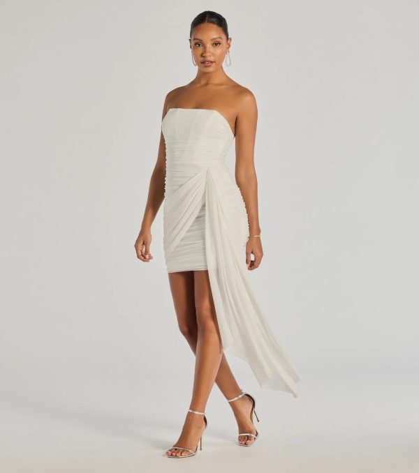 Kaiya Strapless Bodycon Ruched Mesh Mini Dress - Image 12