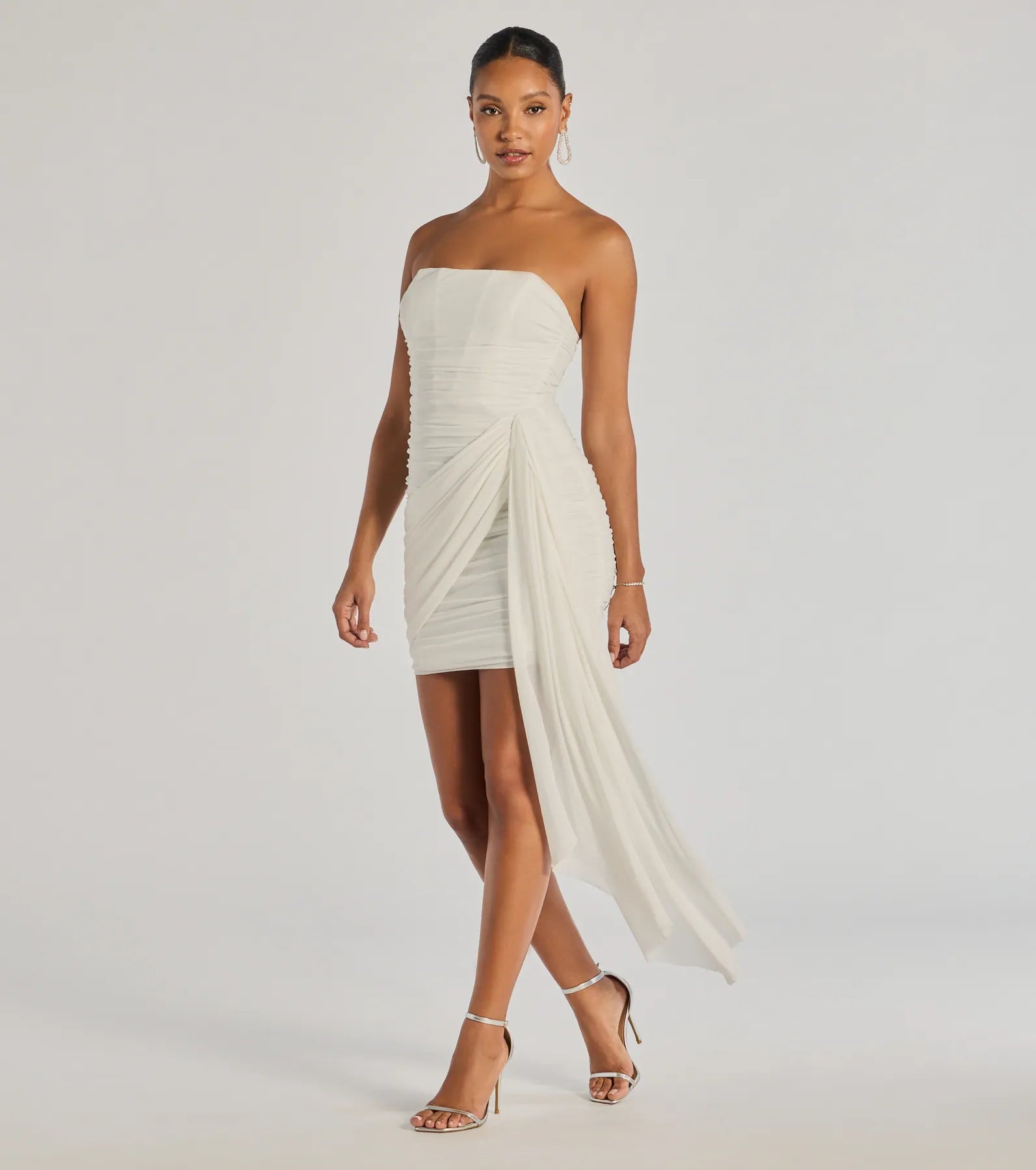 Kaiya Strapless Bodycon Ruched Mesh Mini Dress - Image 12
