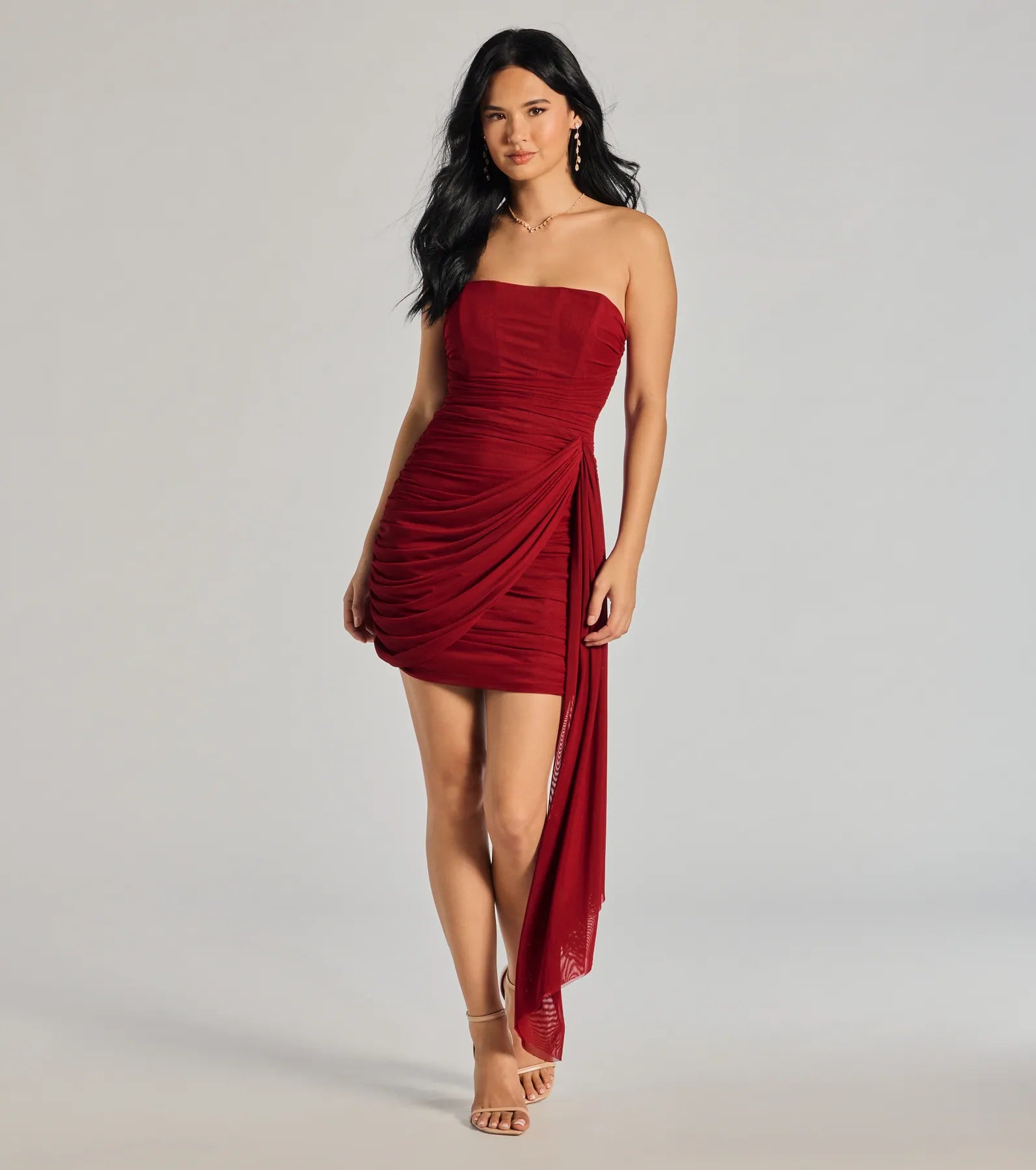 Kaiya Strapless Bodycon Ruched Mesh Mini Dress - Image 13