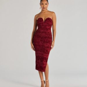 Destiny Strapless Velvet Mesh Midi Dress