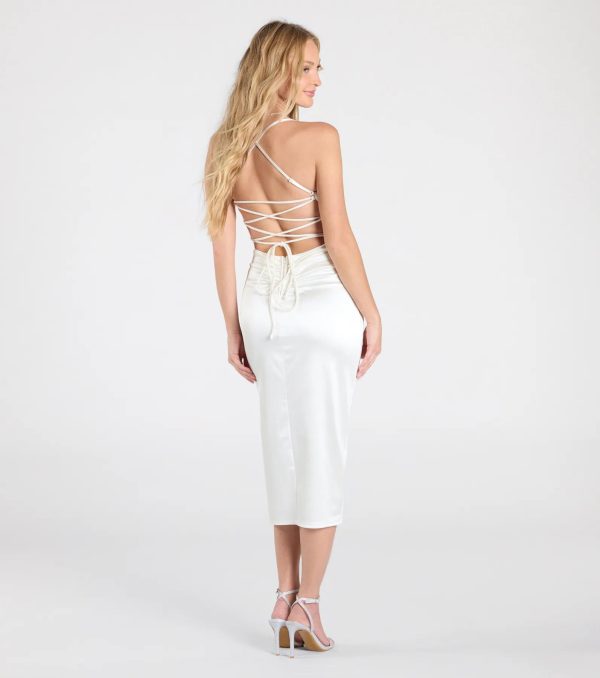 Aubrey Lace-Up Slit Satin Midi Formal Dress - Image 6