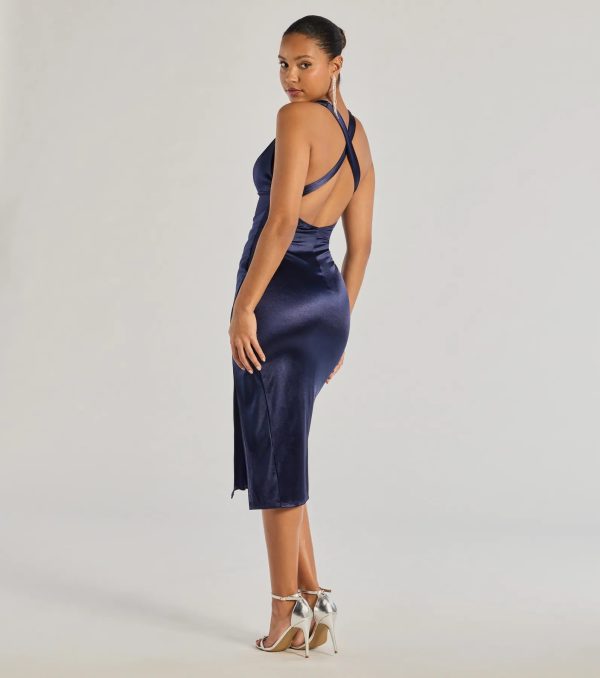 Abigail V-Neck Strappy Satin Midi Dress - Image 6