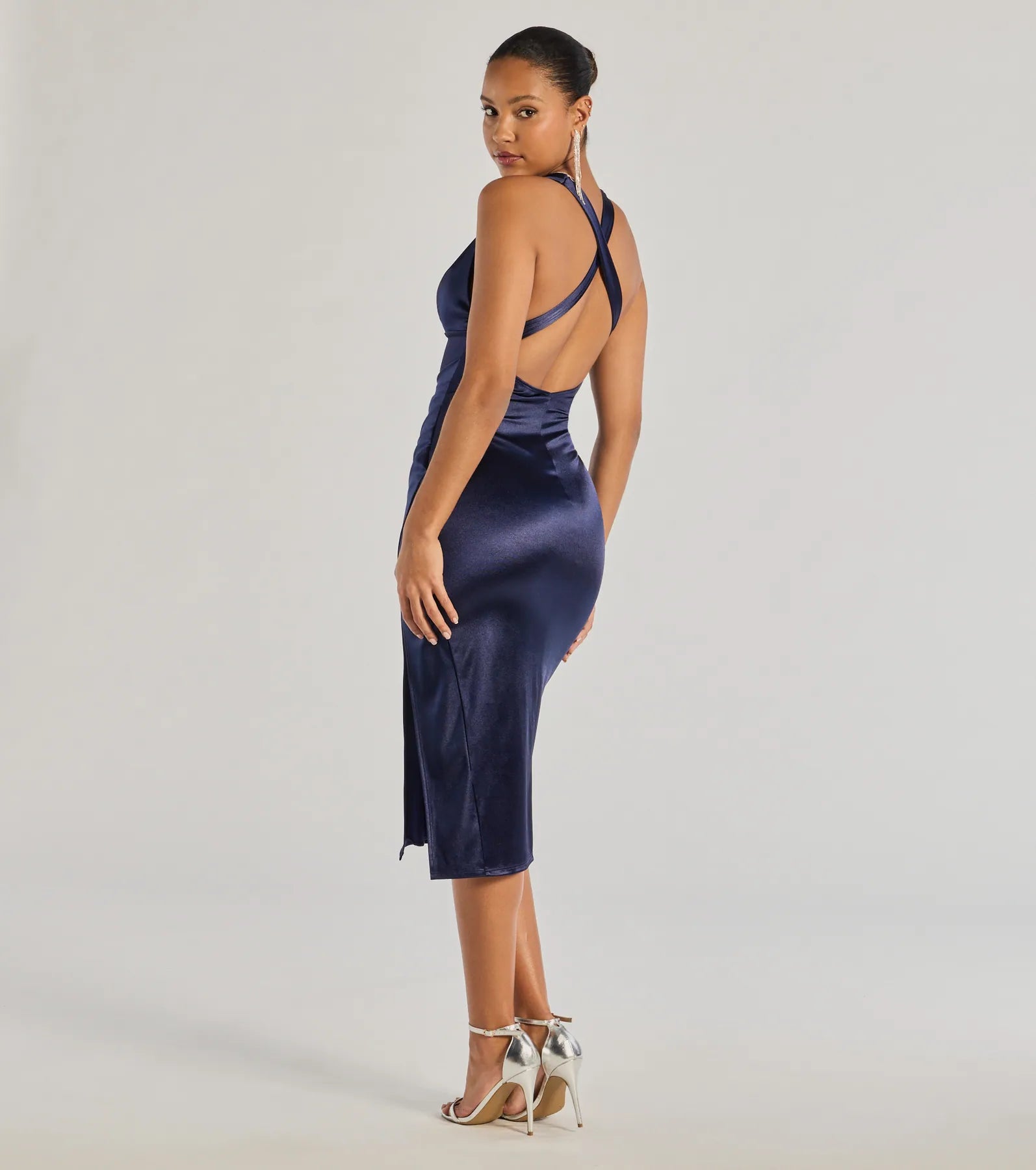 Abigail V-Neck Strappy Satin Midi Dress - Image 6