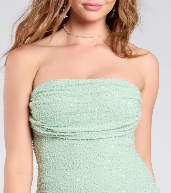 Lena Strapless Bodycon Beaded Mesh Mini Dress - Image 31