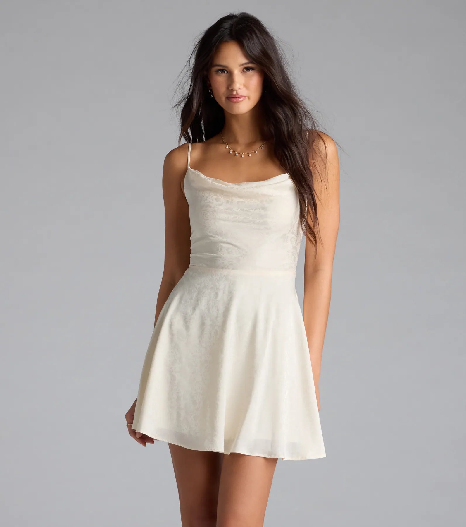 Jianna Floral Satin Short A-Line Dress - Image 9