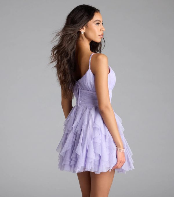 Louisa Ruffle Glitter Skater Short Dress - Image 2