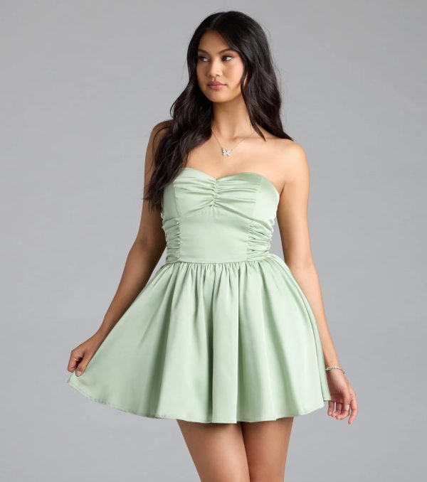 Lorena Satin Strapless Skater Dress - Image 5