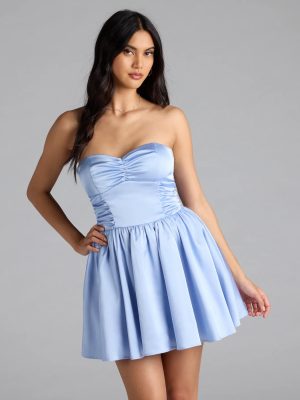 Lorena Satin Strapless Skater Dress