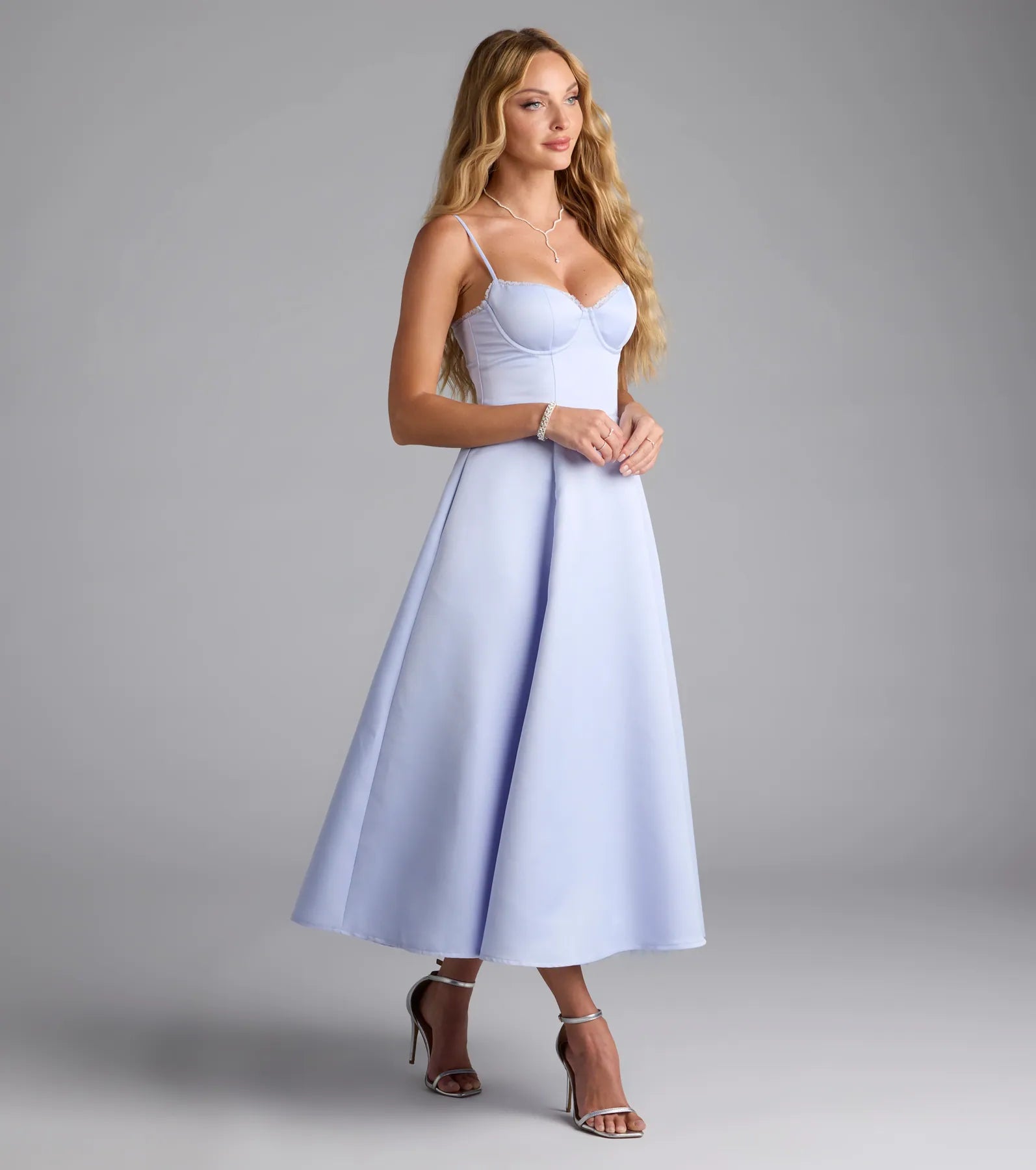 Georgie Sweetheart A-Line Satin Midi Dress - Image 4