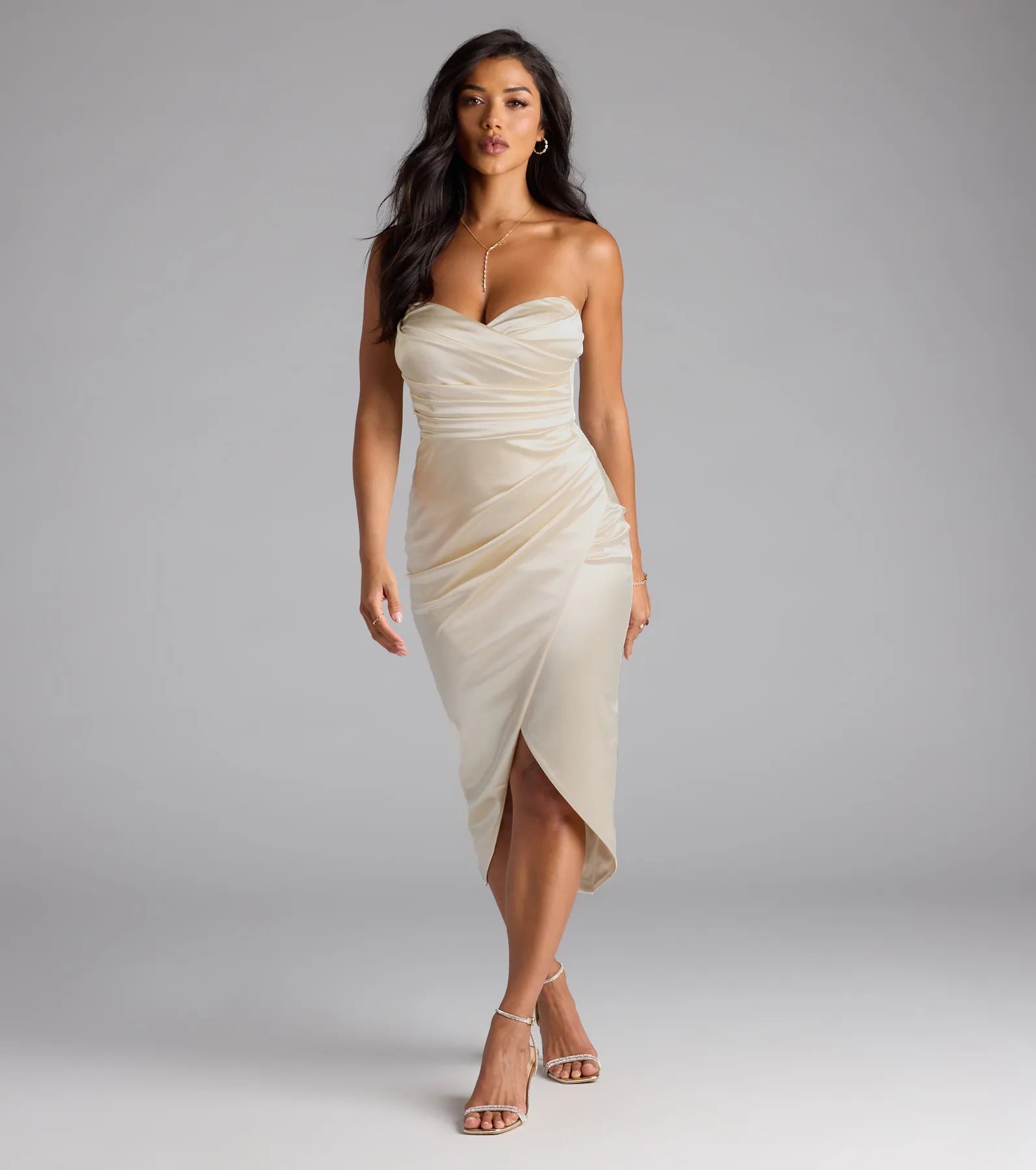 Sianna Strapless Bodycon Satin Midi Formal Dress - Image 5