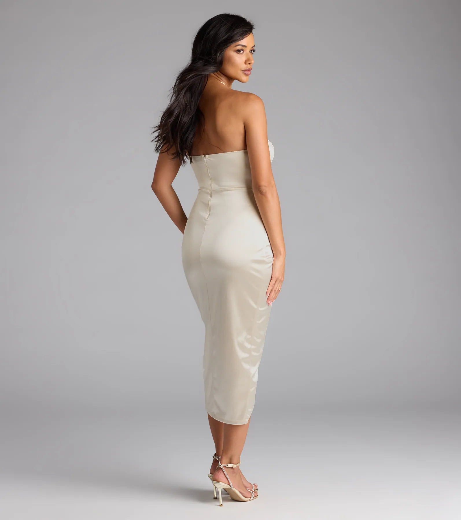Sianna Strapless Bodycon Satin Midi Formal Dress - Image 6