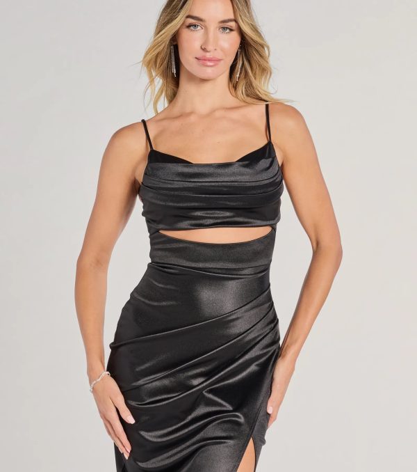 Lilith Satin Cutout Wrap-Front Midi Dress - Image 15