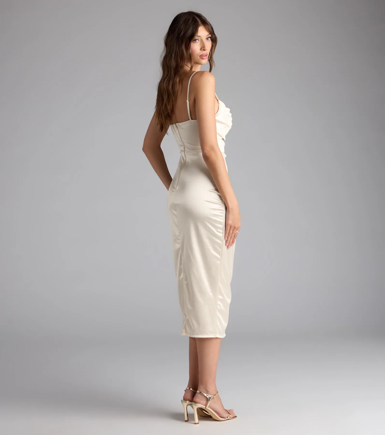 Lilith Satin Cutout Wrap-Front Midi Dress - Image 18