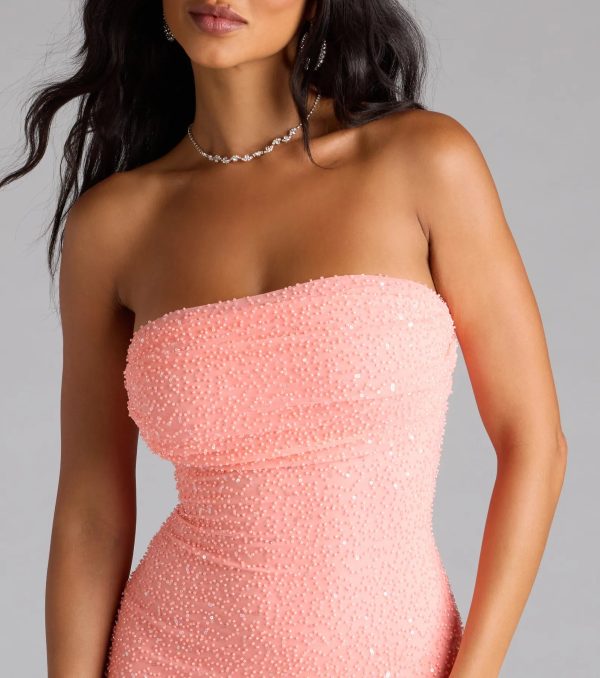 Lena Strapless Bodycon Beaded Mesh Mini Dress - Image 7