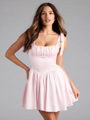 Elida Lace-Up Skater Satin Short Dress