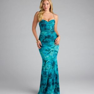 Jayleen Lace-Up Mermaid Floral Formal Dress