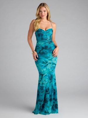 Jayleen Lace-Up Mermaid Floral Formal Dress