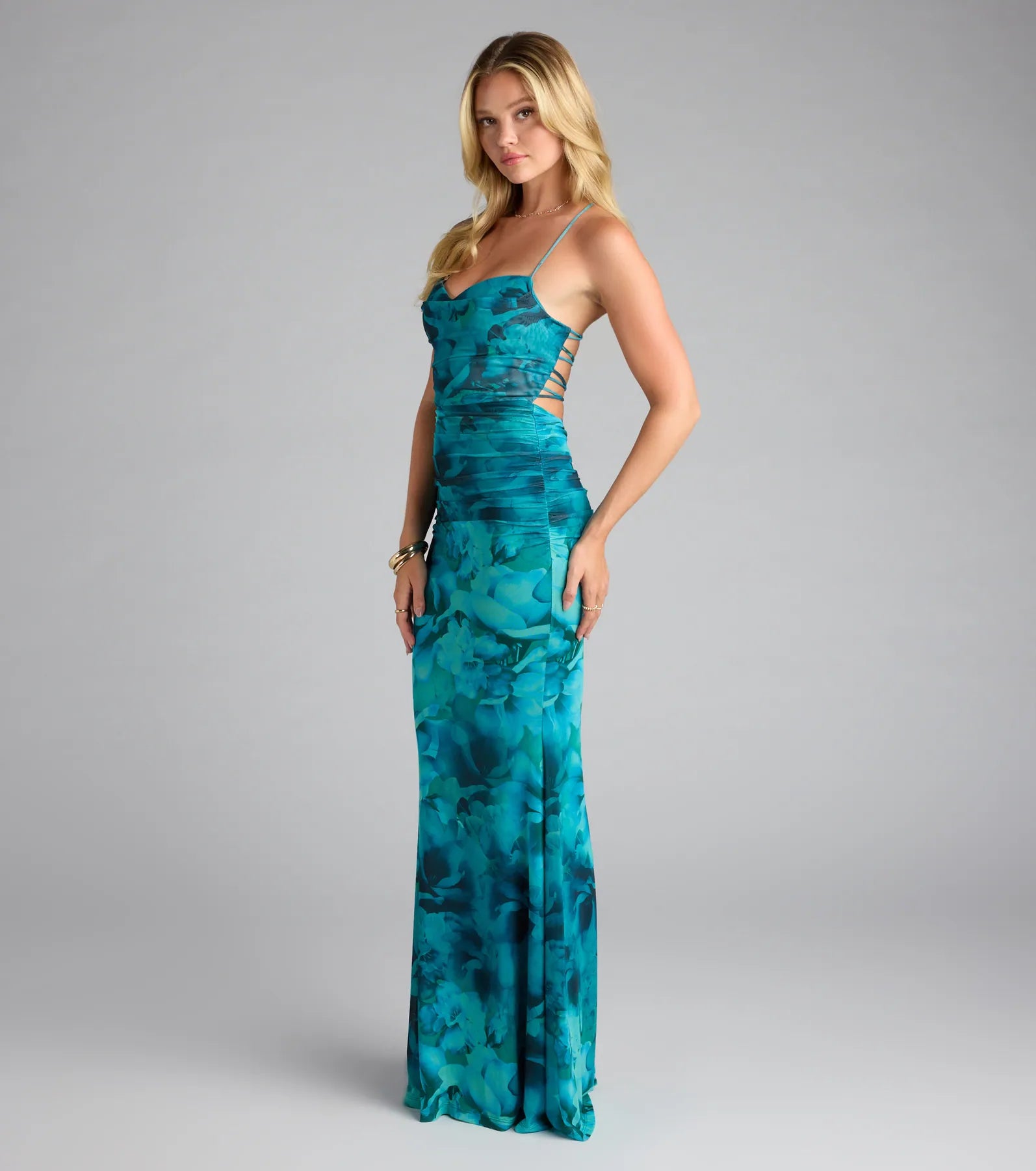 Jayleen Lace-Up Mermaid Floral Formal Dress - Image 4