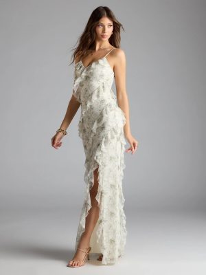 Diana V-Neck Mermaid Floral Ruffle Formal Dress