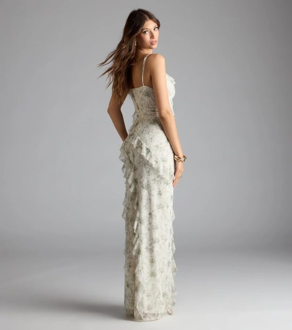 Diana V-Neck Mermaid Floral Ruffle Formal Dress - Image 2