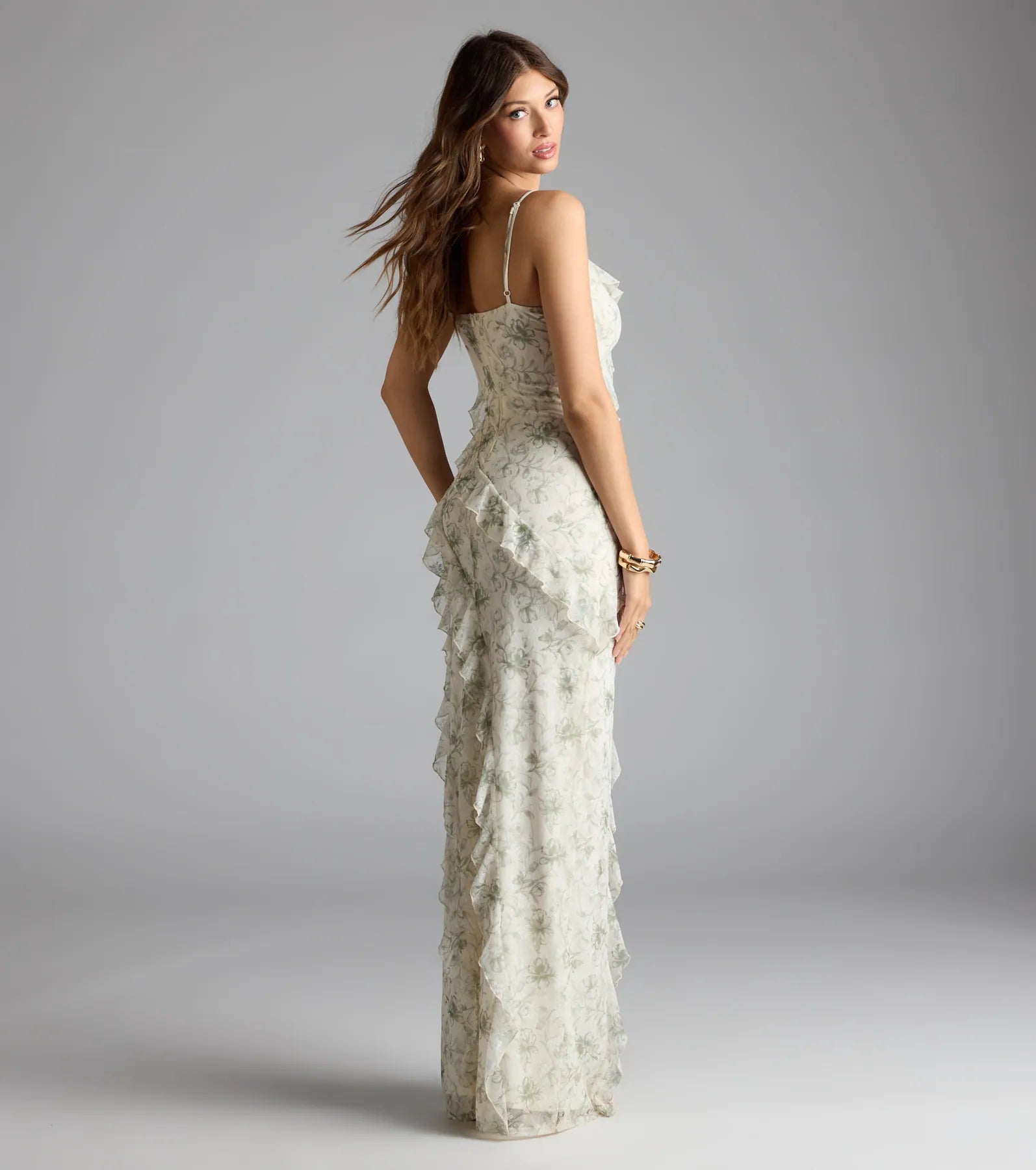 Diana V-Neck Mermaid Floral Ruffle Formal Dress - Image 2