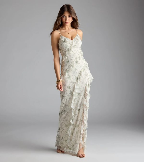Diana V-Neck Mermaid Floral Ruffle Formal Dress - Image 4
