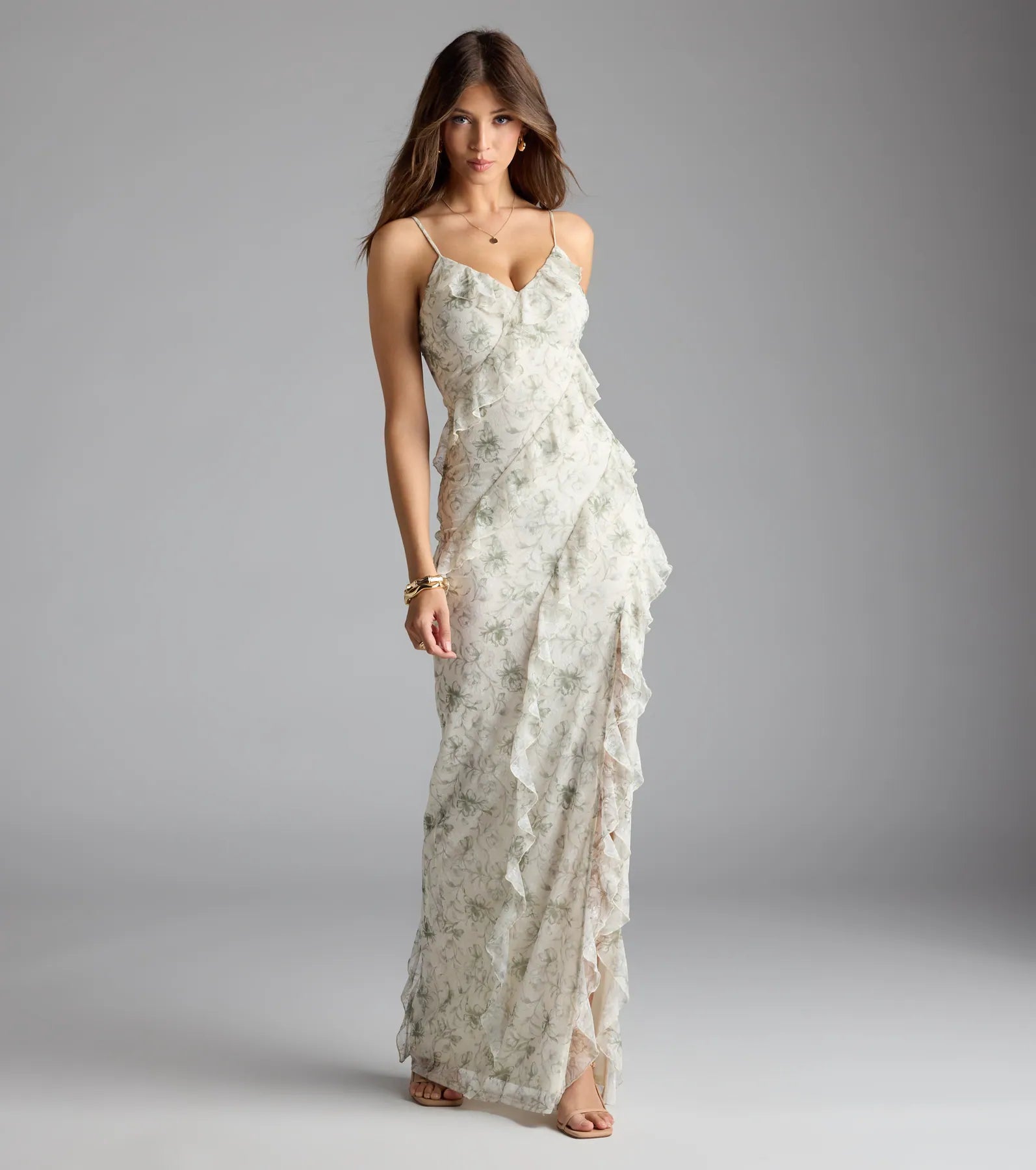Diana V-Neck Mermaid Floral Ruffle Formal Dress - Image 4