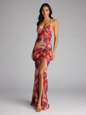 Sloane Floral Mesh High Slit Mermaid Dress
