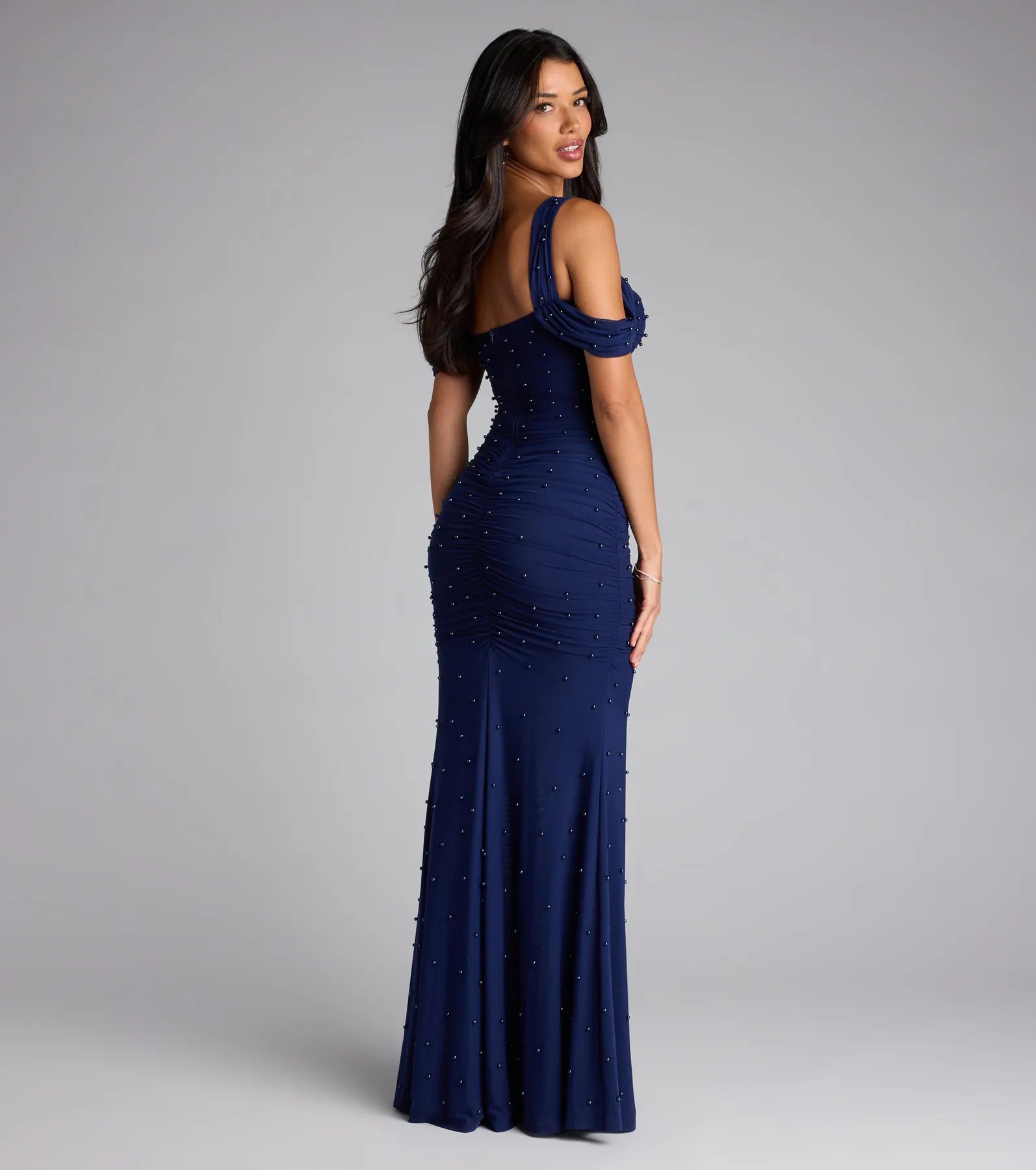 Fay Off The Shoulder Faux Pearl Mermaid Dress - Image 11