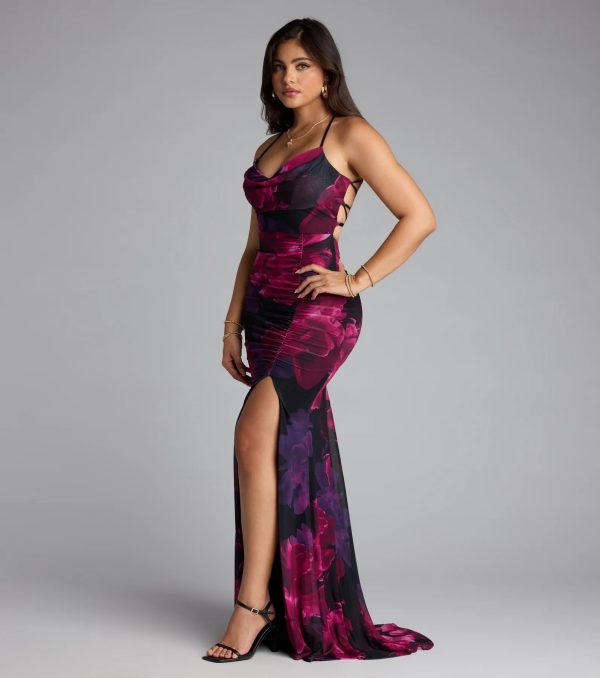 Tania Floral Lace-Up Slit Formal Dress - Image 4