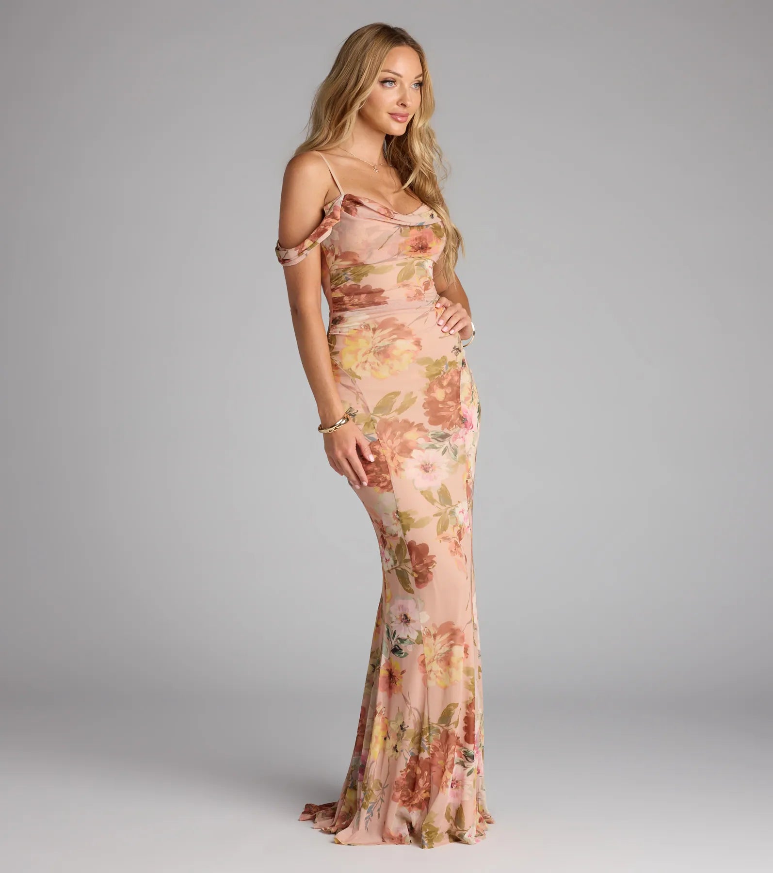 Holly Floral Cold Shoulder Mermaid Formal Dress - Image 2
