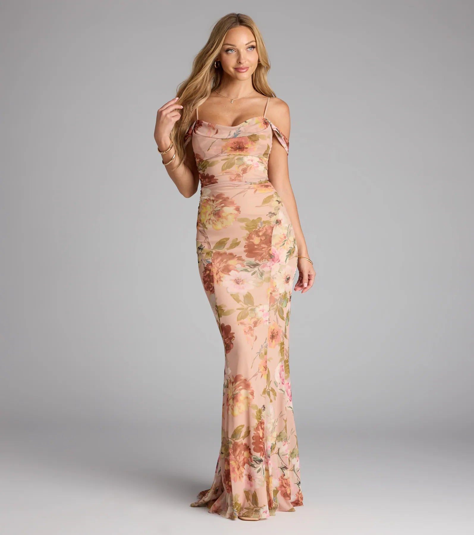 Holly Floral Cold Shoulder Mermaid Formal Dress - Image 5